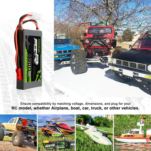 2S LiPo Battery 1000mAh Seven Point Four Volt 50C with JST Connector for RC FPV Racing Drones Quadcopters Pack of 2 next to RC vehicles