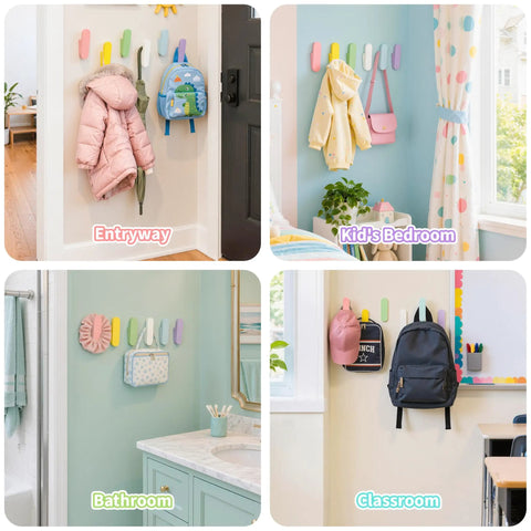 Gotta Love These Sweet Wall Hooks For Backpacks And Kids Rooms Six Pack Dreamy Rainbow Macaron Colors with various uses in kids spaces.