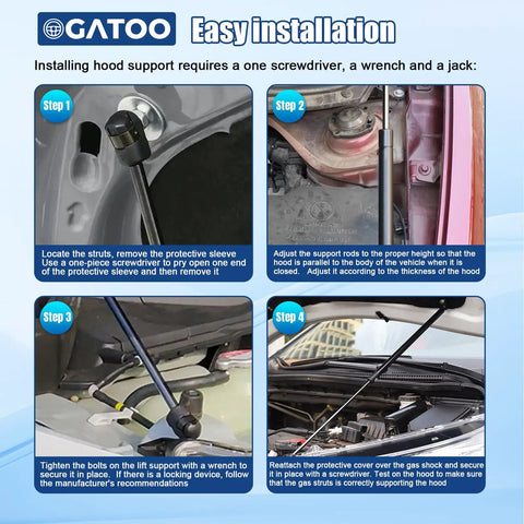 Easy installation steps for Premium Kickass Front Hood Lift Support Struts Gas Shock Springs for 2007 Through 2010 Toyota FJ Cruiser.