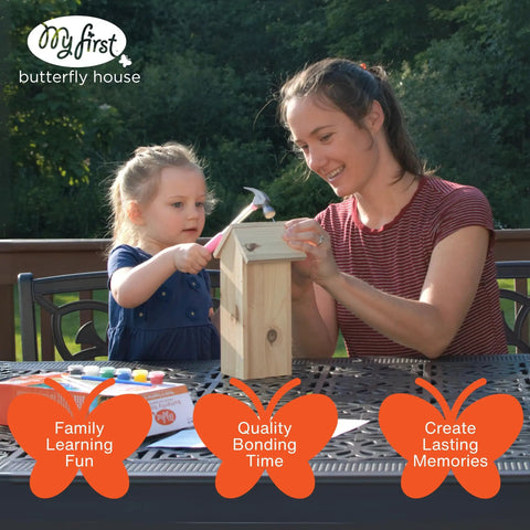 Butterfly House DIY Art And Craft Kit For Kids And Adults, Wooden Building Toy With Painting Projects, STEM Gift For Hands On Learning, Create A Colorful Butterfly Habitat And Decorate Together For The Whole Fam, mother and child painting wooden butterfly house