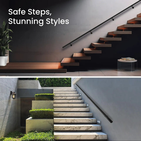 Aluminum Handrail Kit For Indoor And Outdoor Steps And Stairs, DIY Complete Stair Railing System In Black on modern stairs