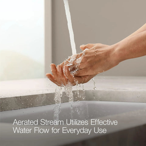 JOLT Swing Spout Faucet Without Side Spray In Metal Construction With Polished Chrome Finish in use with water stream