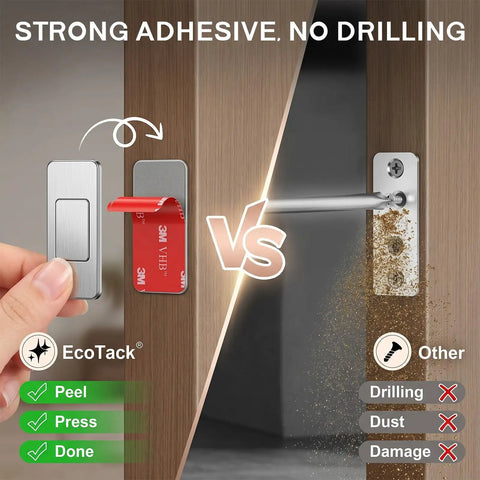 Comparison of 26 Pack No Drill Magnetic Cabinet Catches with adhesive vs drilled latch on wooden cabinet