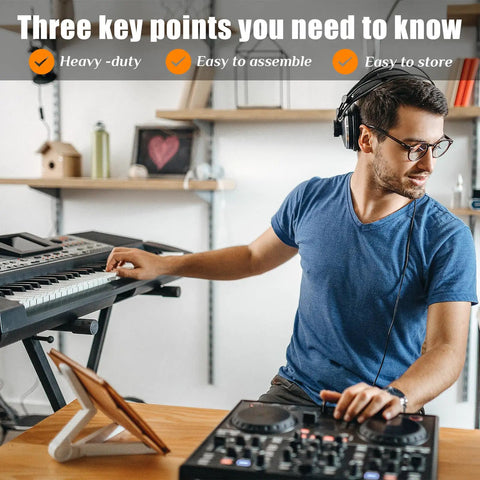 Musician using Double X Keyboard Stand And Bench Set For Digital Pianos With Adjustable Height And Lockable Straps Fits 49 61 76 And 88 Keys Built To Last Beefy Steel Construction