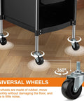 Close-up of universal wheels on the Mobile Hair Salon Tool Cart With Six Layer Design On Wheels For Spa Tattoo Studios Space Saving Barber Station Trolley Large Capacity Trays And Removable Drawers Ideal Rolling Carts For Pro Hair Stylists And Beauty Pros.