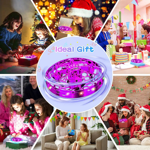 Kids UFO Drone With Hand Gesture Control And LED Lights Indoor Outdoor Hover Boomerang Mini Flying Orb Gift, purple color.