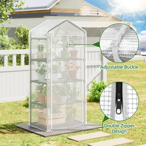 Four Tier Mini Greenhouse For Indoor And Outdoor Use With Adjustable Shelves Space Saving Vertical Grow House Reinforced Steel Frame Waterproof Mesh Cover Ideal For Balcony Patio Deck Or Kitchen Garden
