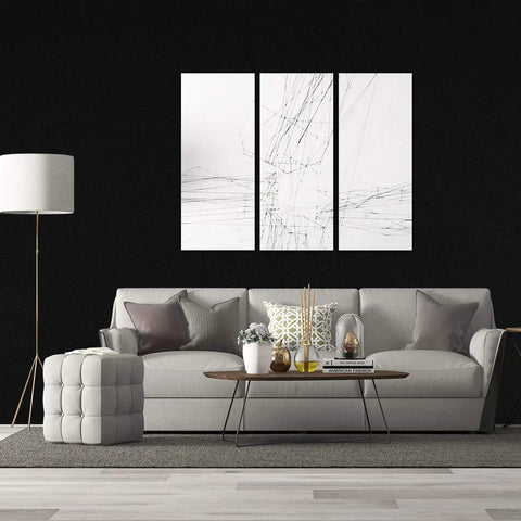 Contemporary living room with artwork on wall, modern sofa and decor, no visible Peel And Stick Matte White Wallpaper For Walls And Furniture Self Adhesive White Contact Paper Removable Waterproof Easy DIY Kitchen Countertop Cabinet Wardrobe Makeover No Glue Required