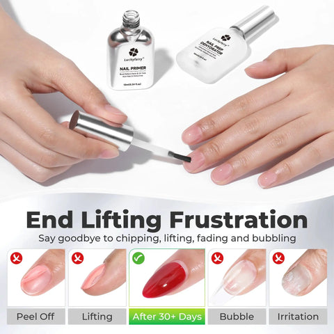 Nail Dehydrator And Primer Set For Gel Nails And Press Ons Acid Free And HEMA Free Nail Prep applied on nails