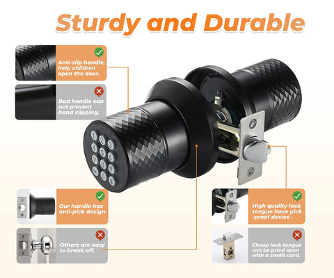 Keyless Entry Door Knob With Keypad, Anti Slip Handle, Auto Lock, Electronic Black Door Knob For Home, Office, Hotel And Garage, Easy Install.