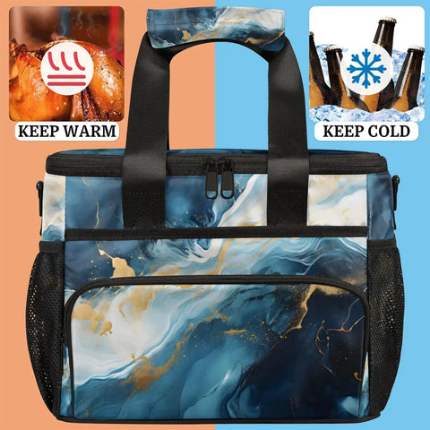 Insulated Picnic Backpack Keeps Food Fresh All Day, Big 12 by 8.7 by 10 Inch Capacity, dual compartments, with warm and cold icons