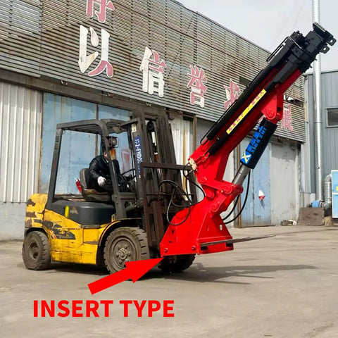 Built Tough Forklift Mounted Jib Boom Crane With Hydraulic Telescoping Boom and Rock Solid 13200 Pound Capacity lifting pallets.