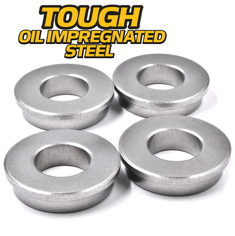 Heavy Duty Front Caster Wheel Bearing Retainer 4 Pack Fits Cub Cadet Riding Mower Oil Impregnated Steel Flange Bushing 02002107 And 02002101 showing four oil sintered steel retainers.
