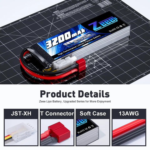 3S 11.1V 3200mAh 50C RC Lipo Battery Pack With Soft Case And T Connector product details and features