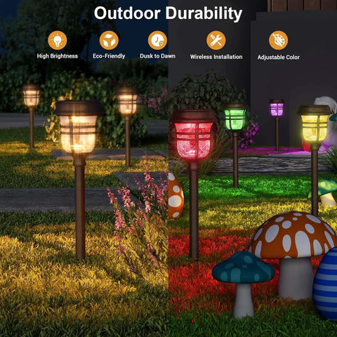 Solar Pathway Lights Outdoor Waterproof IP65 No Fuss Dual Lighting Modes Warm White And Cool White LED Garden Lights