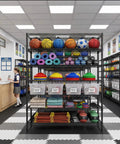 Beefed Up Storage Shelves With Adjustable Height, 3840 Lbs Capacity, holding sports equipment in retail setting