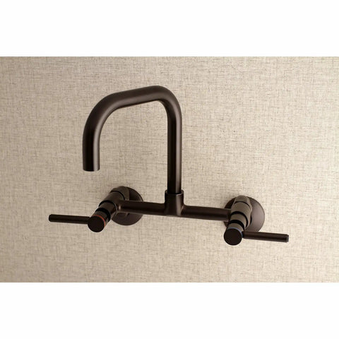 Concord 8-Inch Adjustable Center Wall Mount Kitchen Faucet in oil rubbed bronze with solid brass construction, sleek design view.