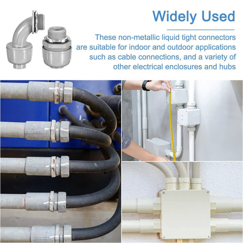 Heavy Duty 100 Pack Of 3/4 Inch NPT Liquid Tight Connectors For PVC Electrical Conduit Fittings Featuring Rock Solid Waterproof Seals showcasing installation details.