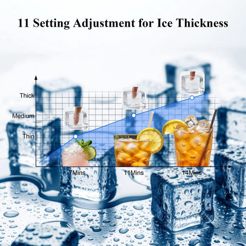 Built Tough Stainless Steel Ice Maker Cranks 110 Pounds Daily And Slaps 36 Clear Cubes Every 14 Minutes With Self Cleaning System And Built In Water Filter For Zero Hassle Home Or Cafe Runs, ice thickness settings chart.