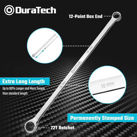 10Mm Extra Long Ratcheting Wrench Metric CR V Steel Built Beefy For Maximum Reach And Torque Durable Chrome Vanadium Tool