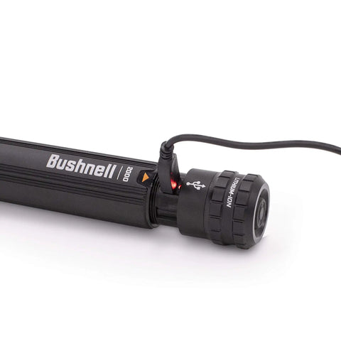 USB charging port on Beefed Up 2000 Lumen Rechargeable Flashlight for Outdoor Adventures with Crazy Long Battery Life.