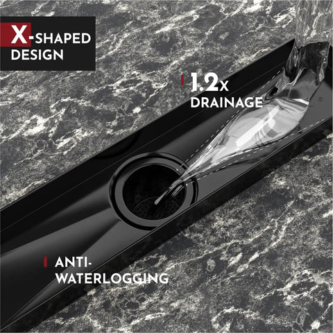 24 Inch Linear Shower Drain With Capsule Pattern Cover Grate, Rectangular Floor Drain In Matte Black SUS304 Stainless Steel