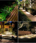 Low Voltage Outdoor Pathway Lighting Kit With 0.6W LED 3100K Warm White 12V Metal Path Lights illuminating garden paths at night