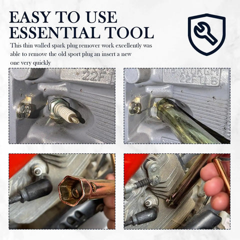 Dual End Spark Plug Socket 5/8 Inch and 16-18 mm T-Bar Wrench for Cars and Motorcycles Universal Carbon Steel Spark Plug Tool shown removing spark plug.
