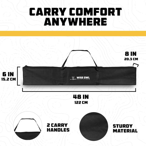Carrying bag for Portable Hammock Stand Hang Anywhere 106 By 42 Inches With 440 Pound Capacity shown with dimensions and features.