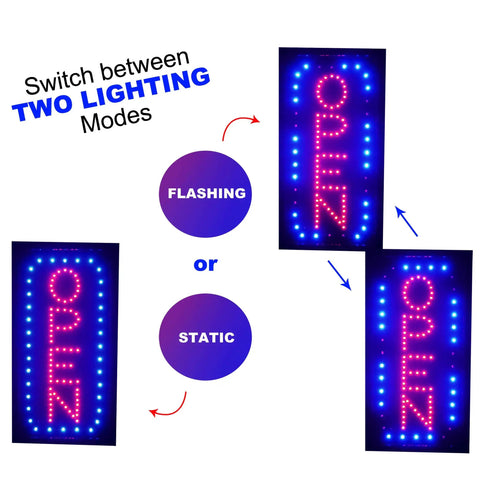 Brighten Up Your Shop With A Vertical LED Neon Open Sign Featuring Flashing Mode Built In Power Cord Easy Install