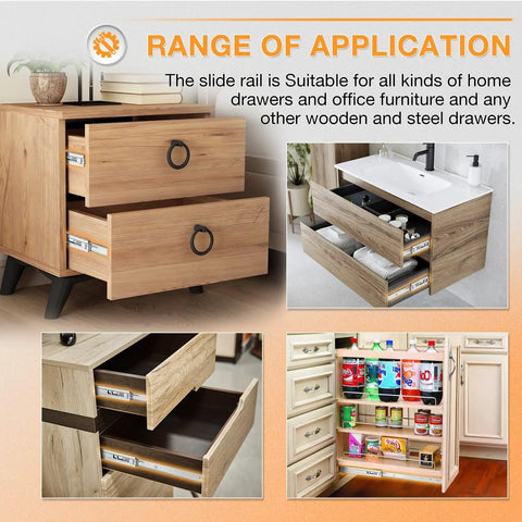 Heavy Duty Stainless Steel Soft Close Drawer Slides Full Extension Smooth Glide Cabinet Hardware 10 Inch Pair in modern drawer setups.