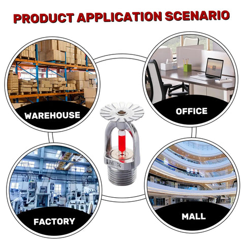 Straight Up Bulletproof Pendent Fire Sprinkler Head With Lightning Quick Response Trigger and Reliable Downward Spray Plus Half Inch Npt Thread For No Mess Residential Or Commercial Safety Gear in warehouse, office, factory, and mall settings.