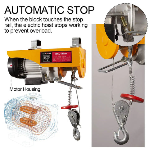 Electric Hoist 1320 Lbs Winch With Remote Control 110V Lift System featuring emergency stop switch and anti twist cable