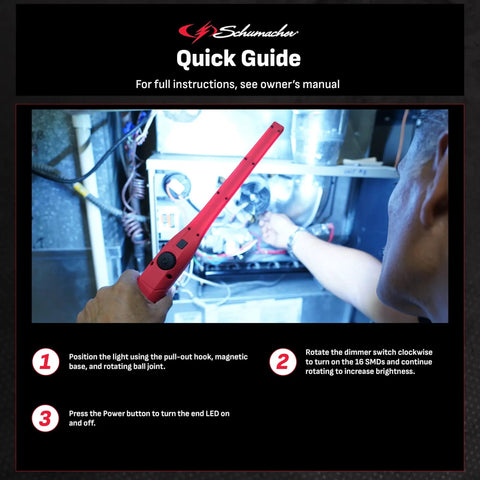 Using the Slick Slim Inspection Lamp With Magnetic Work Light, 360 Degree Swivel And Tilt, Dimmer Switch, in a tight space.