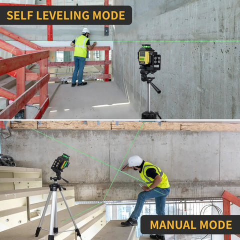 360 Self Leveling Laser Level With 60 Inch Tripod And One Thirteenth Inch Accuracy, Outdoor Pulse Mode Up To 197 Feet, Rechargeable Green Cross Line Laser Level Tool For Construction And Home Renovation on tripod in self leveling mode