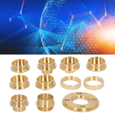 Heavy Duty Brass Router Bushing Guide Kit With Organized Storage Case components including eight precision brass rings and adapter.