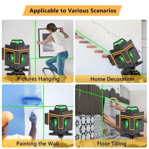 16 Line Green Laser Level Self Leveling Tool With 360 Degree Horizontal And Vertical Lines 150ft Range in various use scenarios