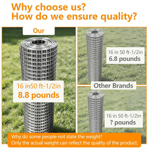 Tough As Nails 16In By 50Ft Hardware Cloth Mesh Half Inch 19 Gauge Galvanized Rust Proof After Welding Steel Fence weight comparison