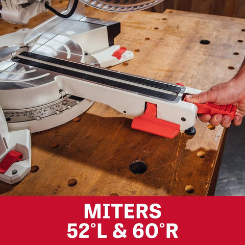 12-Inch Sliding Dual Bevel Compound Miter Saw With Adjustable Fence And Extension Tables Front Controls Dual Bevel Pro Grade Heavy-Duty 15 Amp Motor Dust Port And Bag Two And A Half Inch Adapter Model JMS-12X