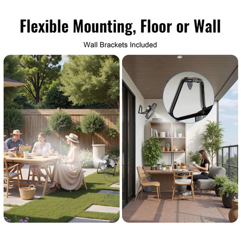 14 Inch Magnetic Misting Outdoor Fan With Wall Mount Kit used on patio and balcony settings for flexible cooling solutions