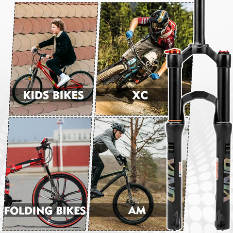 24 Inch Mountain Bike Front Fork With Air Suspension, 120mm Travel, Quick Release, Disc Brakes, Manual Lockout for XC and AM