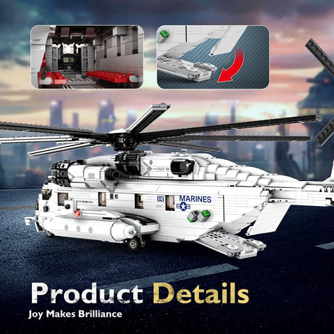 Epic Military Helicopter Building Kit For Adults 2129 Piece Aircraft Model Toys Set For Display At Home Or Office Perfect Easter Birthday Gift For Men And Teens 14 Plus showing side view and cockpit details.