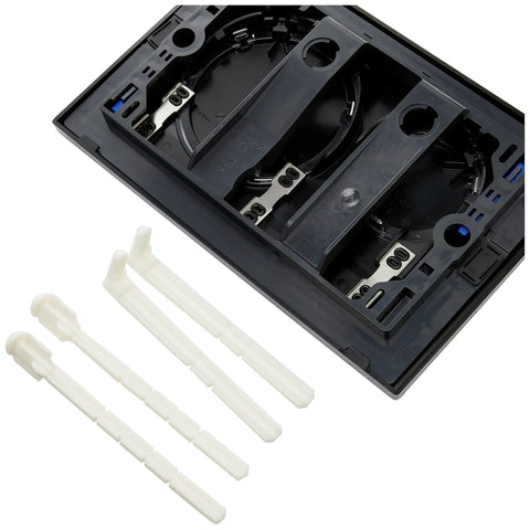Back view of Sigma20 Dual Flush Actuator Plate Black Polished Chrome For Concealed Toilet Tanks with installation parts