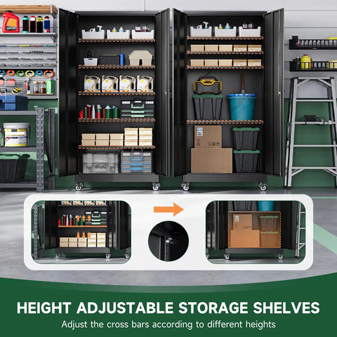 Durable Metal Garage Storage Cabinets With Locking Door And Adjustable Shelves Built For Home Office And Warehouse Heavy Duty Steel Tool Cabinet With Moisture Resistant Finish Black 75 Inch Tall