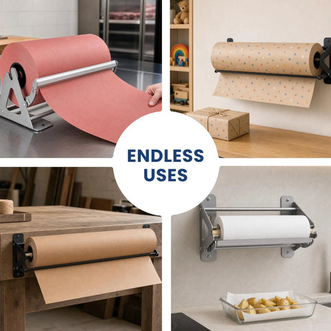 Flawless One Hand Paper Roll Dispenser And Cutter lets you slice kraft freezer butcher paper up to 1000 feet effortlessly in various settings.