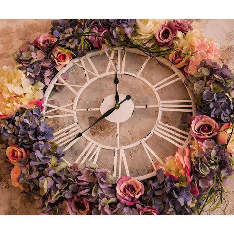Floral clock with Roman numerals using beefed up high torque quartz clock movement replacement with hands spade long 12 inch.