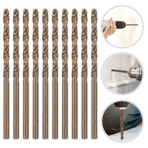 10 Piece Cobalt Steel Drill Bit Kit For Hardened Metal Stainless And Cast Iron With High Speed Spiral Design Great For Wood Plastic DIY And Heavy Engineering Work You Will Love This Pro Tool, 10 drill bits on white