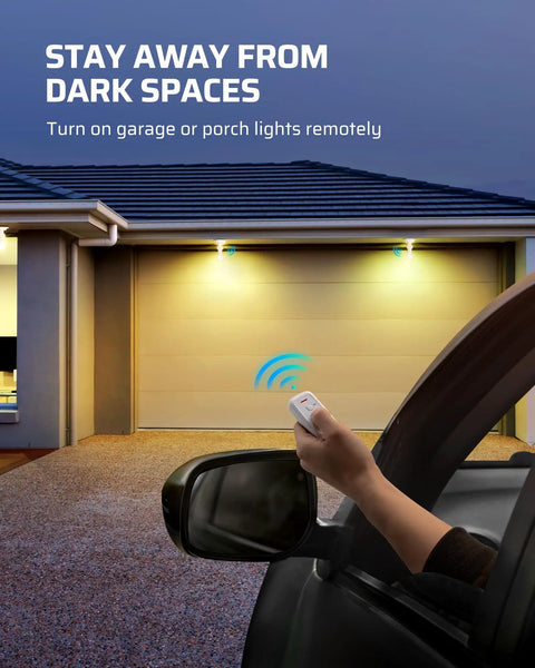 Person using Remote Control Light Socket With Wireless Control For Lamps And Fixtures, Pull Chain Compatible, on garage lights