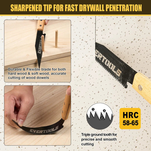 Precision Japanese Pull Saw Set Comes With Heavy Duty Sk5 Steel Ryoba And Flush Cutting Blades For Crisp Woodworking Trim And Yard Pruning Featuring Sweet Swing Action And Zero Sweat Operation, showing a close-up of saw cutting wood.