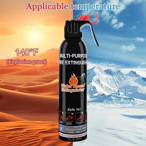 Legit Heavy Duty Two Pack Water Based Fire Extinguisher Set With Mount For House Car Kitchen Garage Rv Boat A B C K Rated, black multi-purpose extinguisher in desert and snow backgrounds.